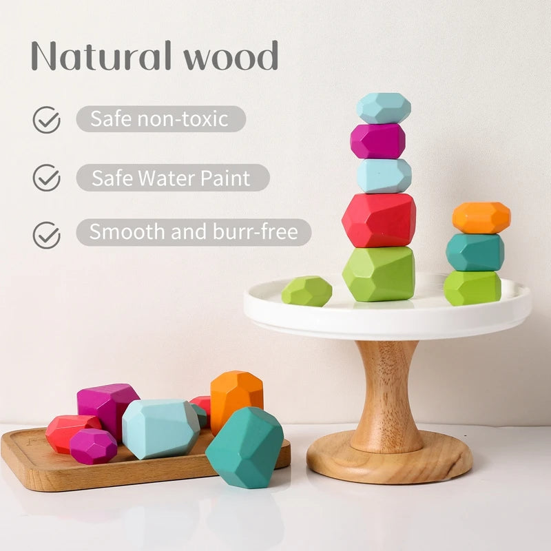 StoneStack | Construction et Équilibre avec Pierres Arc-en-ciel - Jouet Éducatif Montessori