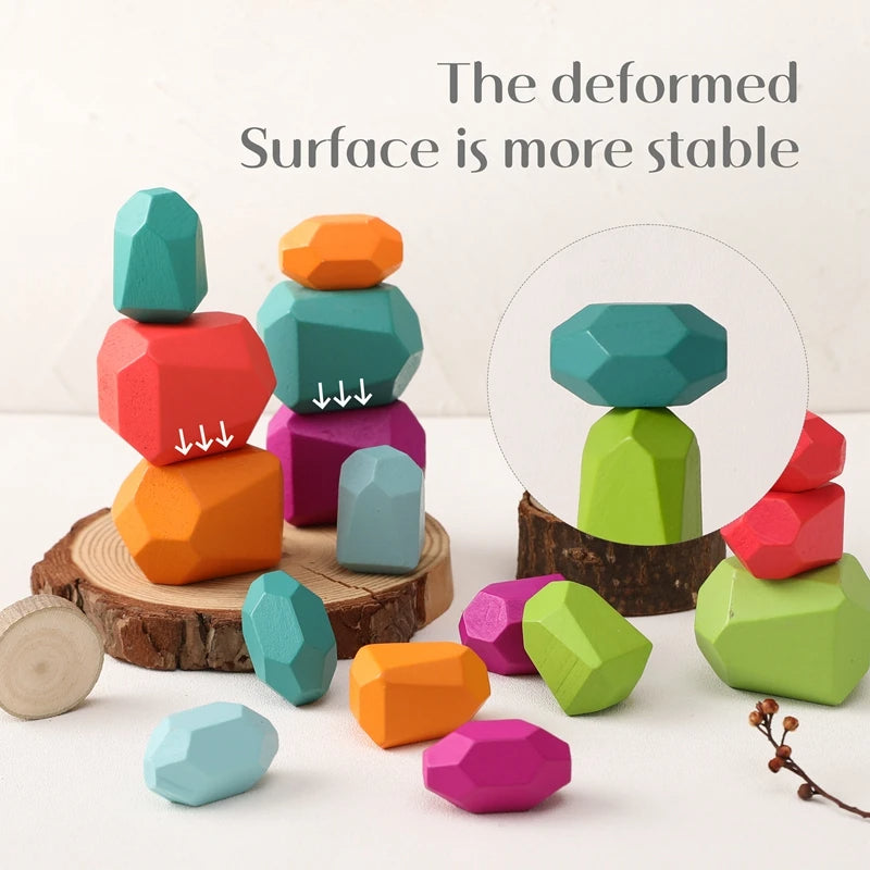 StoneStack | Construction et Équilibre avec Pierres Arc-en-ciel - Jouet Éducatif Montessori