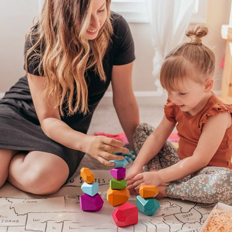 StoneStack | Construction et Équilibre avec Pierres Arc-en-ciel - Jouet Éducatif Montessori