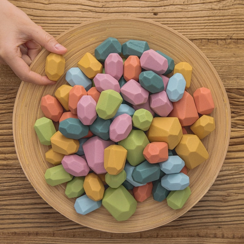 StoneStack | Construction et Équilibre avec Pierres Arc-en-ciel - Jouet Éducatif Montessori