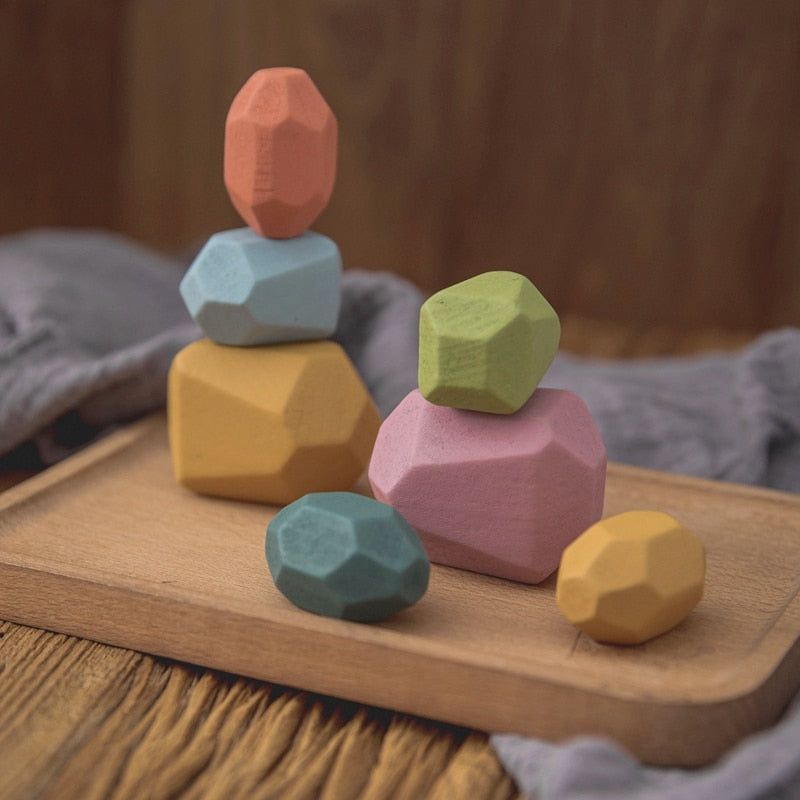 StoneStack | Construction et Équilibre avec Pierres Arc-en-ciel - Jouet Éducatif Montessori