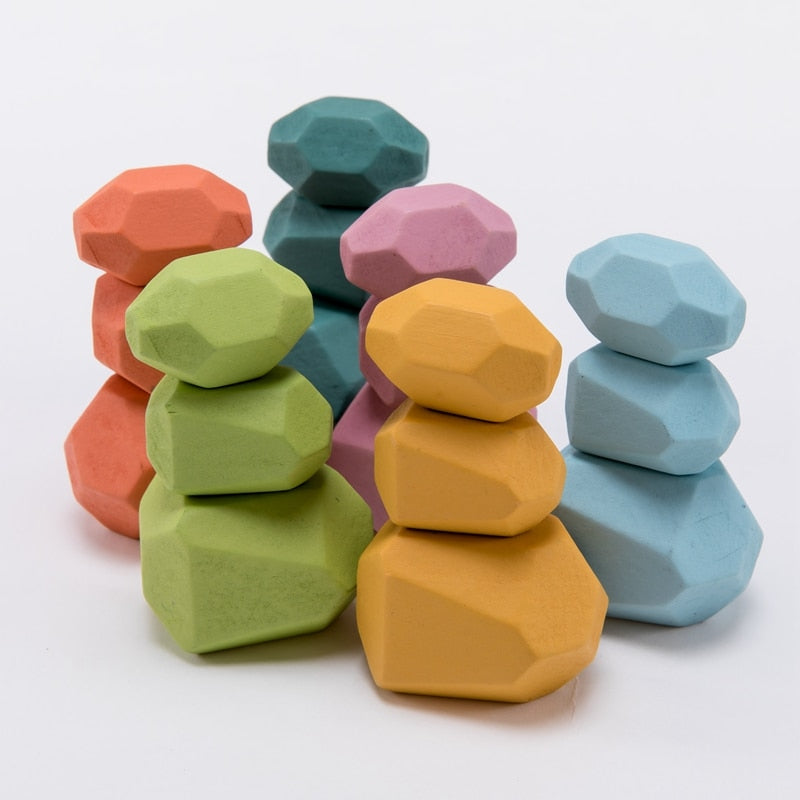 StoneStack | Construction et Équilibre avec Pierres Arc-en-ciel - Jouet Éducatif Montessori